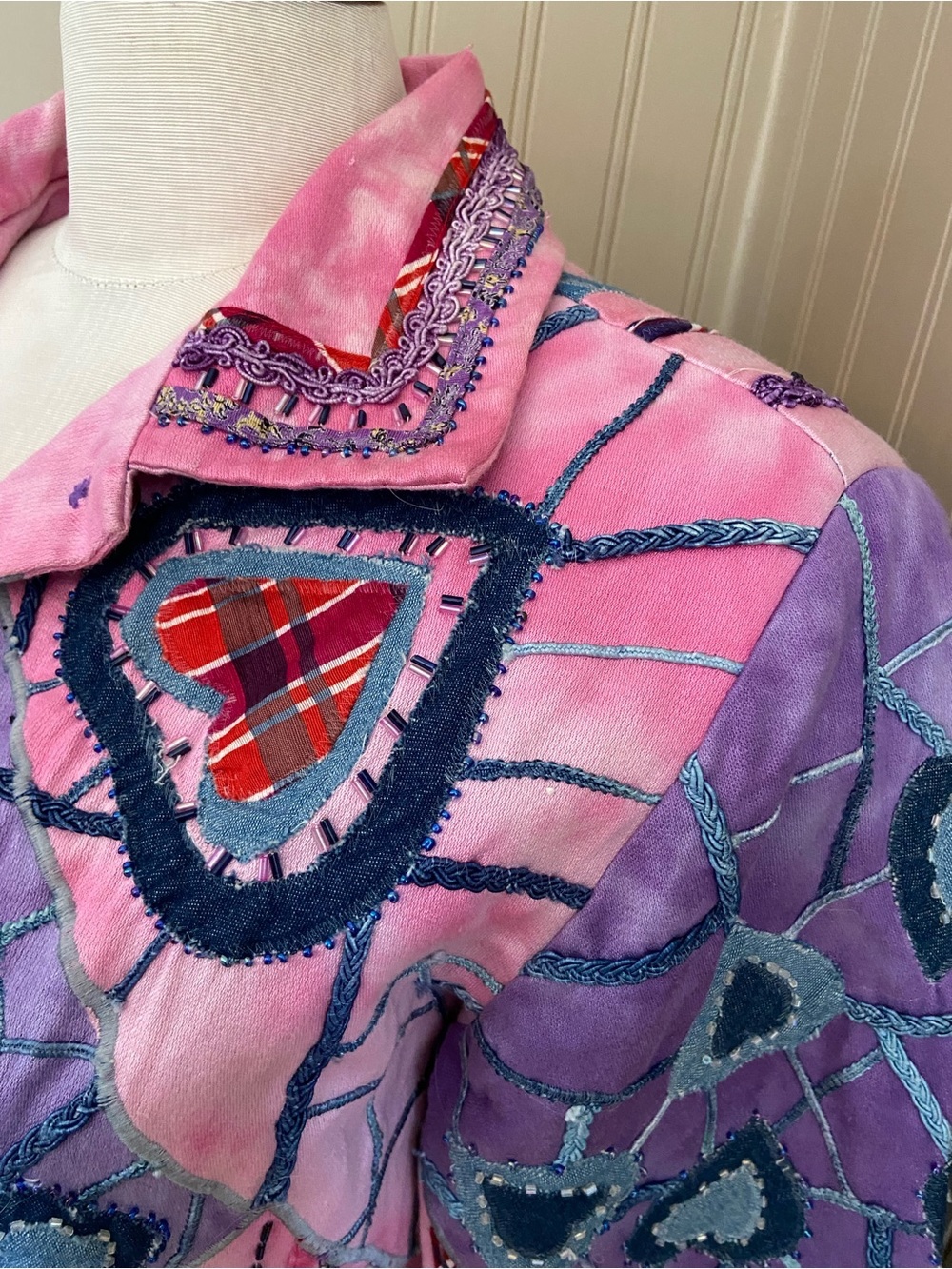 Vintage 1990’s Patchwork Appliqué Eclectic “Art to Wear” Era Jacket Women’s Med - Picture 4 of 10